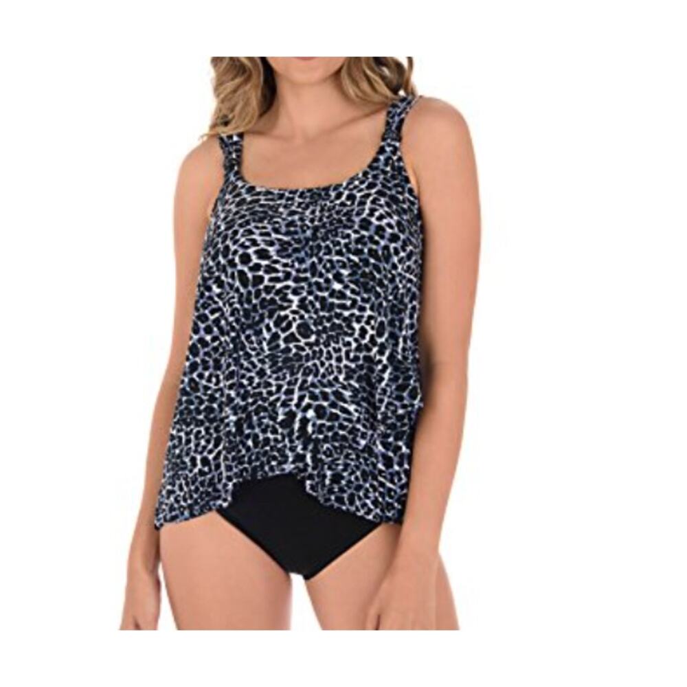 Miraclesuit Dazzle Tankini Underwire Top | Size 8 | Luxe Leopard  - Black Grey - Picture 4 of 10